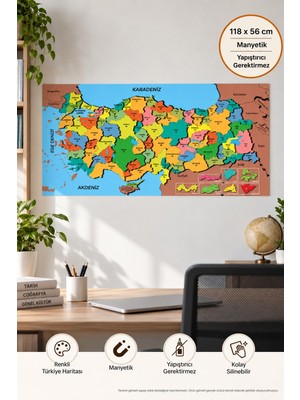 Toyfest Manyetik Türkiye Haritası Yapıştırıcısız Renkli Duvar Stickerı 118 x 56 cm