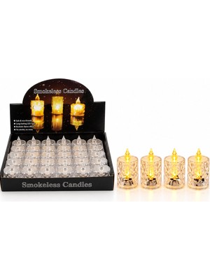 TKÇ 24 Adet Orta Boy Pilli Kristal Mika LED Mum Çap : 3.8cm Yükseklik : 6.9cm İ10-016 (5492)