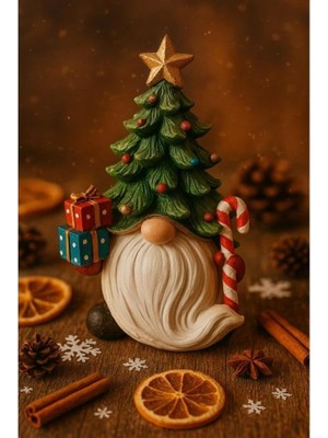 Dekoratif Yılbaşı Cüce ve Çam Ağacı Biblosu Noel Dekorasyon Figürü Hediyelik Yeni Yıl Süs