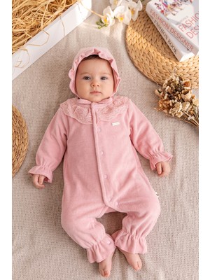 Babymod Kız Bebek Tulum Kadife Fisto Yakalı Şapkalı Tulum