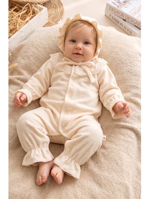Babymod Kız Bebek Tulum Kadife Fisto Yakalı Şapkalı Tulum