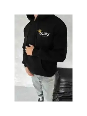 Ayessa Erkek Kapüşonlu Kanguru Cepli Sweatshirt 3 Iplik Pamuklu Baskılı Hoodie - Siyah Siyah - M