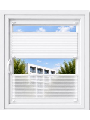 Sineklikstore Beyaz Perde + Tül Çift Sistem Plise Perde - Cam Balkon Perdesi - Ofis Perdesi - Mutfak Perdesi - Salon Perdesi