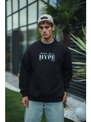 Ayessa Erkek 3 Iplik Pamuklu Bisiklet Yaka Baskılı Sweatshirt - Siyah Siyah - 2xl