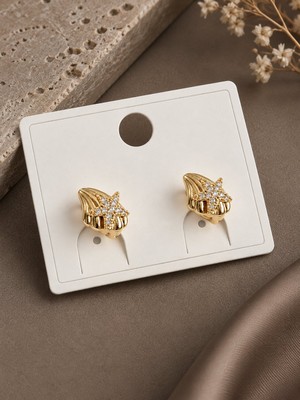 Serelya Pirinç Zirkon Taşlı Yıldız Model Gold Renk Çocuk Küpe