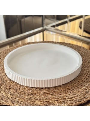 My Elfa Dekoratif Beton Yuvarlak Sunumluk / Tepsi / Takı Tabağı Beyaz