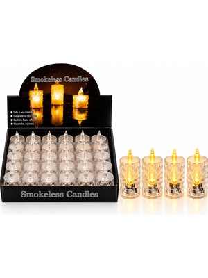 Zenviaa 24 Adet Büyük Boy Pilli Kristal Mika LED Mum Çap : 3.8cm Yükseklik : 9cm İ10-015 (