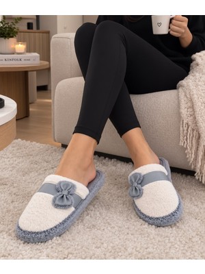 Moda Trendy Papyon Peluş Tüylü Kışlık Kadın Ev Terliği Yumuşak Taban Sıcak Tutan Iç Mekan Rahat Terlikler Misafir Çeyizlik Hediye