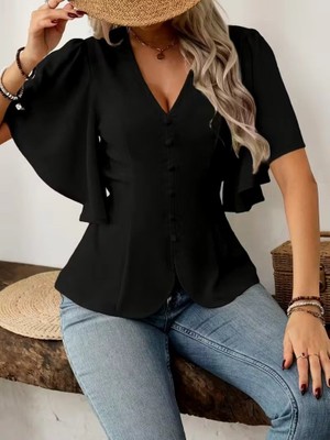 Beruflic Kadın Kısa Kollu Önden Düğmeli Ithal Krep Bluz
