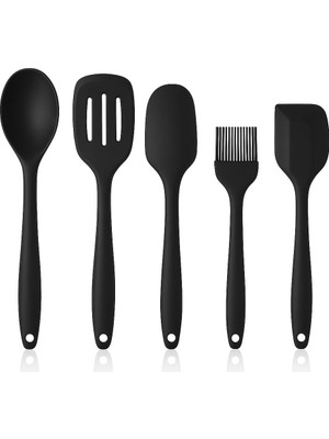 Üstüner 5'li Silikon Mutfak Seti – Kaşık, Kepçe, Spatula, Yağ Fırçası | Renkli Pişirme Seti | Isıya Dayanıklı | Mutfak Gereçleri (Renk Stok Durumuna Göre Gönderilir)