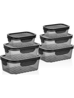 Üstüner 6'lı Sızdırmaz Saklama Kabı Seti, Kilitli Kapaklı, Plastik, 1700ML/1000ML/500ML, Erzak ve Yemek Saklama