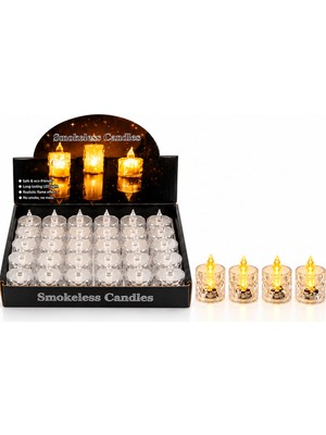 Marsilyan 24 Adet Küçük Boy Pilli Kristal Mika LED Mum Çap : 3.8cm Yükseklik : 4.8cm İ10-017 (4887)