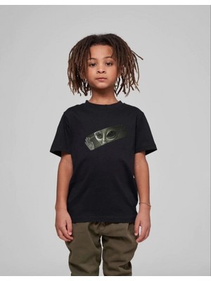 Pileli Store Baskılı T-Shirt - Siyah -
