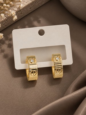 Serelya Pirinç Gold Renk Zirkon Taşlı Halka Kadın Küpe