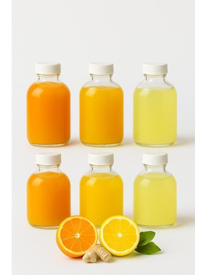 Üstüner 6 Adet Cam 50 ml Mini Shot Ginger Detox Şişe Plastik Sızdırmaz Kapaklı Kolonya Koku Süs Küçük Şişe