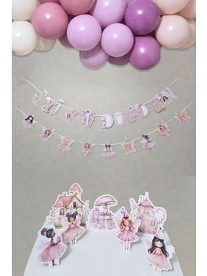 Üstüner Peri Kızı Temalı Doğum Günü Süsleme Seti Banner ve Masa Üstü Panolu Balon Zinciri Seti