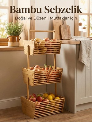 Üstüner Bambu Sebzelik, Bambu Raflı Organizer 32 x 28