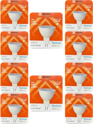 Üstüner 7W (50W) Beyaz Işık (6500K) MR16 G4 LED Çanak Ampul, 10 Adet
