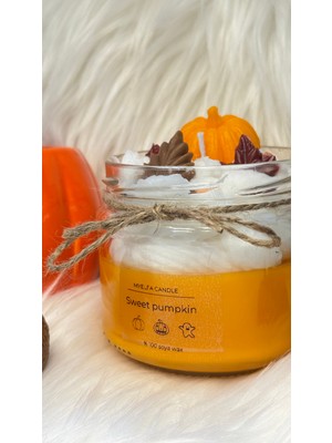 My Elfa Balkabağı Süslemeli Sonbahar Temalı Dekoratif Kavanozda Kremalı Doğal Soya Wax Mum