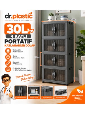 Dr. Plastic dr.plastic 30L 4 Katlı Portatif Katlanabilir Dolap Antrasit Plastik Malzeme ile Pratik Tasarım