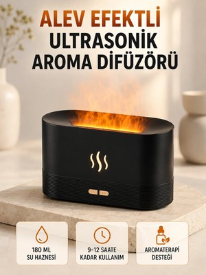 Semel Ultrasonik Aromaterapi Difüzörü 180 ml Hazneli Dekoratif Alev Efektli Nemlendirici