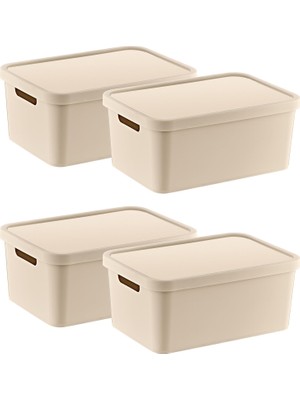 Üstüner 4'lü Set Stafi Çok Amaçlı Kapaklı Kutu Latte 4,5 Lt - Latte, Çok Amaçlı Kapaklı Kutu, Ev-Ofis-Depo Için, Kapaklı Saklama Kutusu