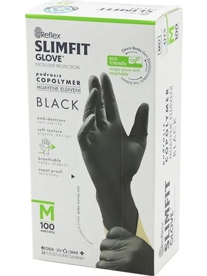 Semel Reflex Slimfit Glove KOD-032 M Siyah Pudrasız Muayene Eldiven 100LÜ