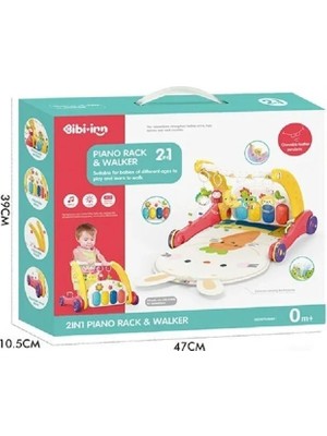 Semel BIB6016- Vardem Piyanolu Bebek Yürüteci ve Tavşan Desenli Kırmızı Oyun Halısı 2 In 1