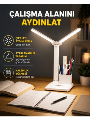 Semel Kısılabilir LED Masa Lambası – Kalemlik ve Telefon Standlı, Göz Yormayan Işık Yeni Nesil