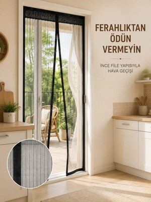 Semel Siyah Mıknatıslı Kapı Sinekliği Sinek ve Böceklere Karşı Koruyucu File