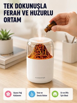 Semel Ultrasonik Alev Efektli Aromaterapi Difüzörü USB Şarjlı ve Otomatik Kapanma Özellikli
