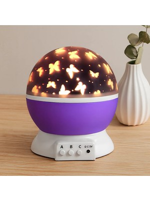 Semel Otomatik Dönerli Ay Yıldız Projeksiyon Gece Lambası (Usb & Pil)