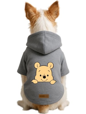 Üstüner Baskılı Içi Polarlı Köpek ve Kedi Kıyafeti &amp; Elbisesi - Gri Renk Kapüşonlu Hoodie B693E, Xl