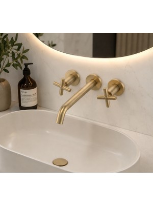 Titanium Design Mat Gold Ankastre Banyo Lavabo Bataryası