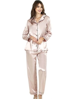 Beru Pudra Ikili Saten Gecelik Pijama Takımı 7647 Beru Najmaddin