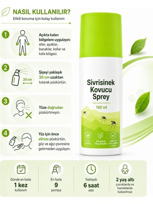 Sivrisinek Kovucu Sprey 100 ml Taşınabilir Boy Günlük Kullanıma Uygun Vücut Spreyi