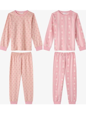 Penti Kız Çocuk Pembe Whisper Bows Pamuklu Uzun Kollu 2'li Pijama Takımı