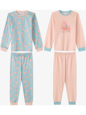 Penti Kız Çocuk Mint Bunny Ride Pamuklu Uzun Kollu 2'li Pijama Takımı