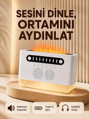 Semel 8 Çeşit Beyaz Gürültülü Kablosuz Hoparlör ve Renkli Alev Efektli Gece Lambası