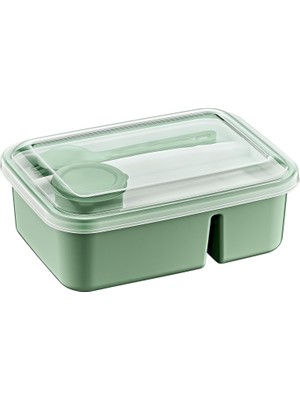 Üstüner 3 Bölmeli Beslenme Kabı 920 ml Sosluklu Sızdırmaz Kapaklı Bpa Içermez Çatal Kaşık Dahil Lunch Box Bölmeli Yemek Kabı (Yeşil)