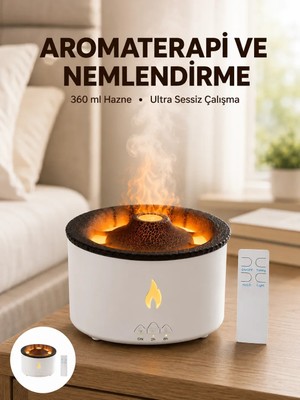Semel Alev Efektli Aromaterapi Difüzörü – 360 ml Su Hazneli, Sessiz ve Zaman Ayarlı Yeni Nesil