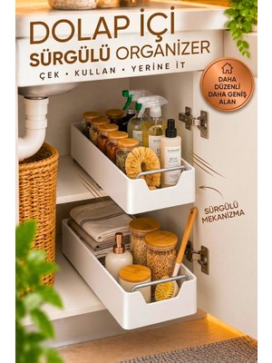 Tasarım Evi Çok Amaçlı Raylı Dolap Içi Çekmece Organizer Sürgülü Mutfak Banyo Kiler Düzenleyici Organizer