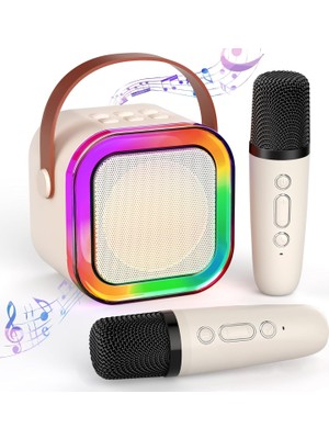 Üstüner Çocuklar Yetişkinler Için Mini Karaoke Makinesi, 2 Kablosuz Mikrofon ve LED Renkli Işıklarla Taşınabilir Bluetooth Karaoke Hoparlör, 4, 5, 6, 7, 8, 9, 10,11,12 Yaş ve Üzeri Kızlar/erkekler Için Ev