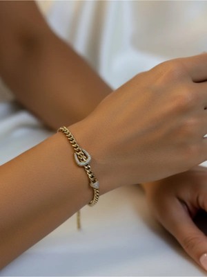 Kemer Tokası Figürlü Taşlı Zincir Premium 14K Kaplama Zirkon Taşlı Bileklik