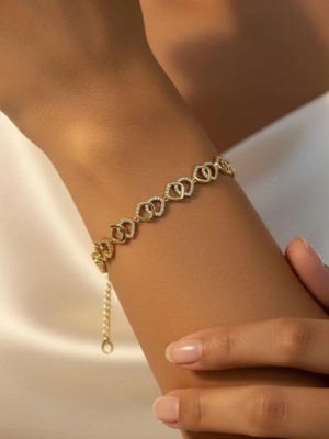 Damla Halka Zirkon Işıltılı Premium 14K Kaplama Zirkon Taşlı Bileklik
