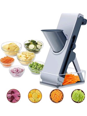 Üstüner Profesyonel Basmalı Rende Doğrayıcı – 3 Bıçaklı Paslanmaz Çelik Kesme, Mandolin Doğrama ve Rendeleme Aleti – Sebze, Meyve, Peynir, Salata ve Pratik Mutfak Kullanımı Için Ergonomik Tasarım