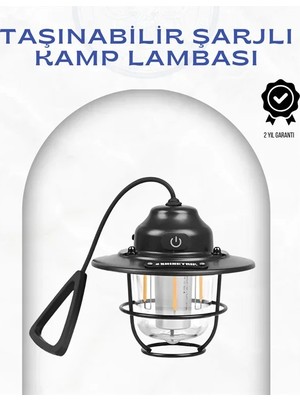 Geometrik Tasarımlı Vintage Kamp Lambası – Type-C Şarj, Ayarlanabilir Parlaklık
