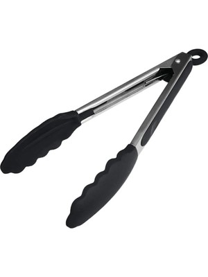 Üstüner Silikon Uçlu Metal Maşa, 23 Cm, Siyah, Bpa Free, Yanmaz Yapışmaz Kaplama, Ergonomik Tasarım, Mutfak ve Mangal Için
