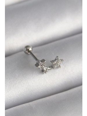 Semel 316L Çelik Gümüş Renk Zirkon Taşlı Yıldız Tragus Piercing