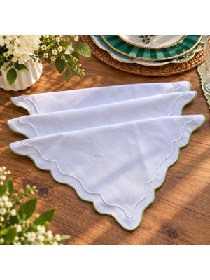 Linoriahome 6 Adet Yeşil Kenar Nakışlı Duck Keten Peçete 35X35 cm